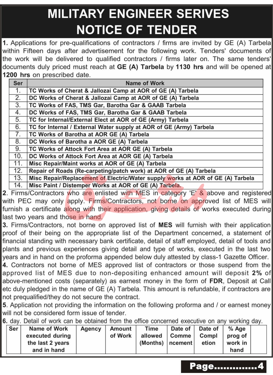 Military Engineering Services Tender Notice